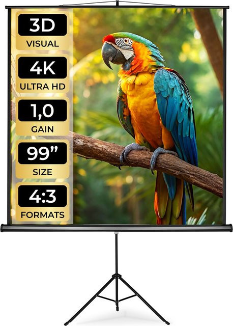 tectake Beamer-Leinwand ausziehbar mit klappbarem Stativ, Weiß, B/H: 178 x 178 cm, H/B/T: 243 x 187 x 90 cm - Bild 1