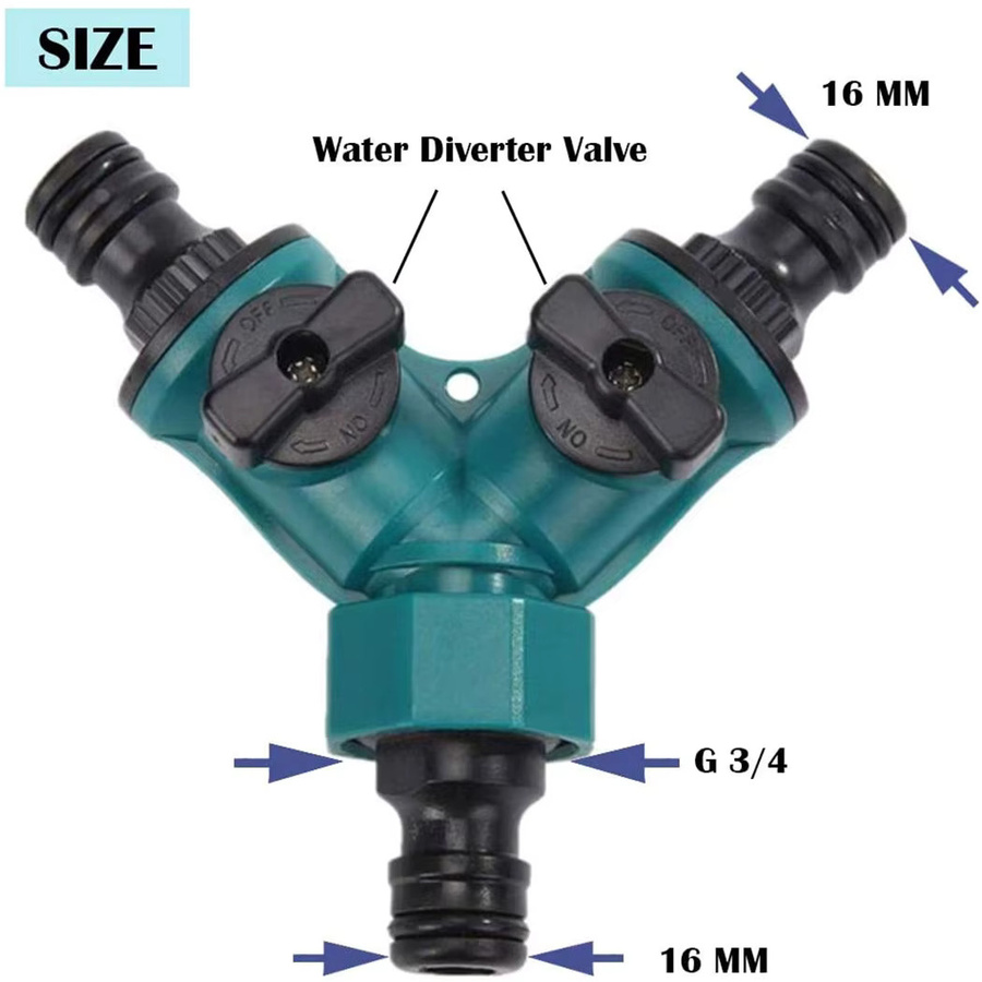 Vibratite Kunststoff-Wasserrohr-Schnellverbinder 3/4 Zoll als Y-Verbinder und Gartenschlauch-Verteiler in Türkis - Bild 3
