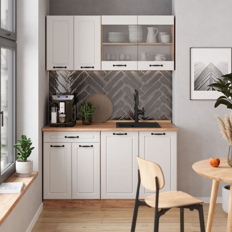 Vicco Singleküche R-Line in Weiß und Eiche Natur im Landhausstil, Breite: 140 cm - Bild 1