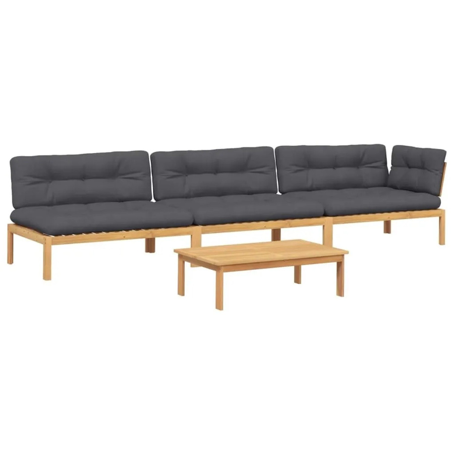 vidaXL 4-teilige Garten-Sofagarnitur aus Akazienholz in L-Form mit anthrazitfarbenen Polsterkissen - Bild 2