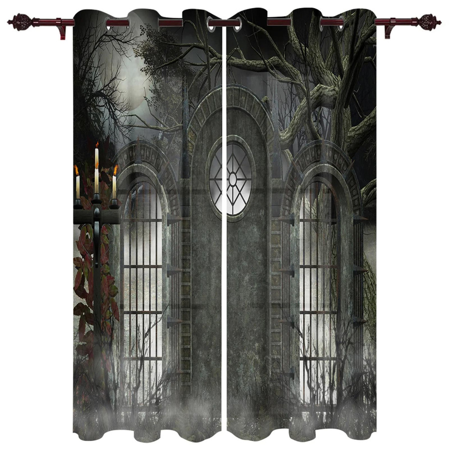 Halloween Horror Wald Vorhang von YTO Household items, Motiv Tor Geheimnis Dunkel, B/H: 135 x 230 cm - Bild 1