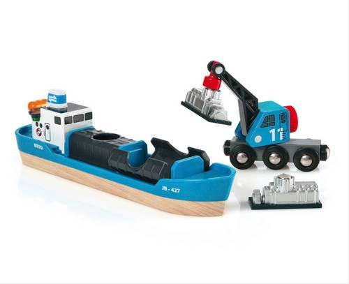 BRIO Containerschiff mit Kranwagen Spielfahrzeug - Bild 1