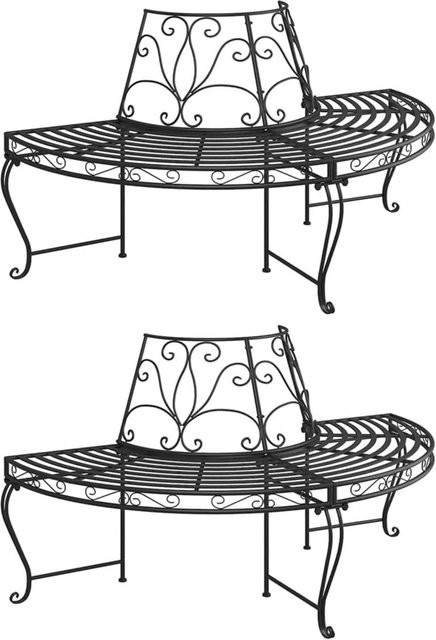 furnicato Baumbänke Halbrund Set aus 2 Stück, Durchmesser: 160 cm, Farbe: Schwarz, Material: Stahl, ideal für Garten, Terrasse und Außenbereich - Bild 1