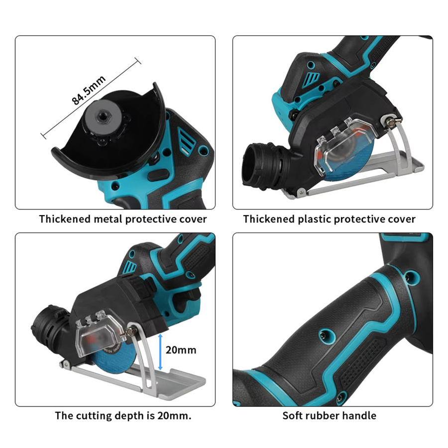 Podofo Kabelloser Mini-Winkelschleifer mit Makita-Batterieschnittstelle, 21V 380W, 19500RPM, Schwarz, inklusive 2x 4,0Ah Akku, Ladegerät und Trennscheiben für Metall, Holz und Stein - Bild 4