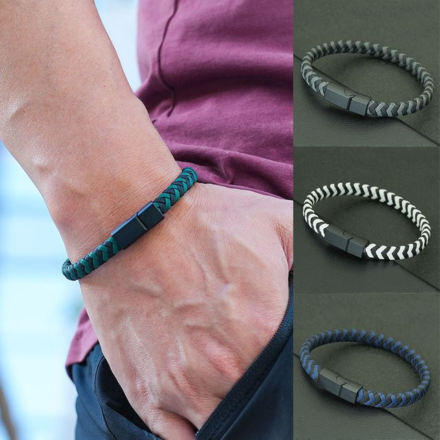 Noter Lederarmband, geflochten, Schwarz, Herren - Bild 1