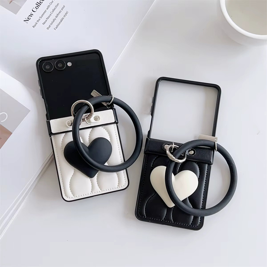 Lxuury Wave Handyhülle mit Herz-Design und Ringarmband für Samsung Galaxy Z Flip 7 6 5 4 3 FE in Weiß - Bild 2