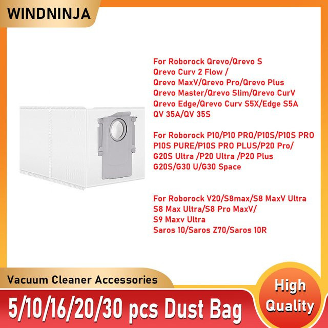 WINDNINJA Staubbeutel in Weiß für Roborock Saros 10, 10R, S8 Maxv Ultra, Qrevo Curv, 2 Flow, Q revo Maxv, Qrevo Edge, P10 Pro, V20, P10S Pro und Qrevo Plus Ersatzteile - Bild 1