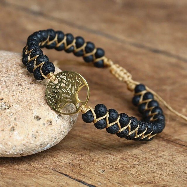 NEIPO Armband, Baum des Lebens, Jaspis, Perlen, 4 mm, Damen - Bild 1