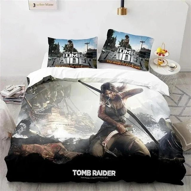 Tomb Raider Bettwäsche Set mit 3D-Druck, 2-teilig bestehend aus Bettbezug und Kissenbezug, Mehrfarbig, B/H: 70 x 133 cm - Bild 1