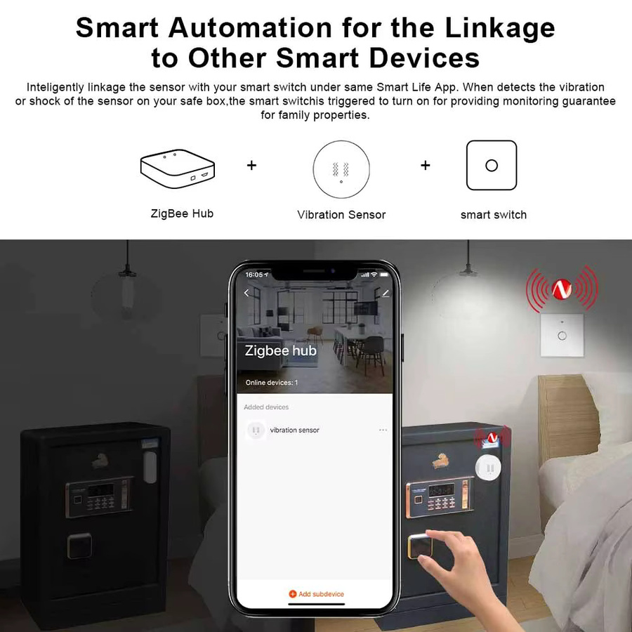 Tuya Zigbee Smart Vibrationssensor Neigungsmelder in Weiß mit SmartLife App Echtzeit-Benachrichtigung und Erschütterungsalarm - Bild 3