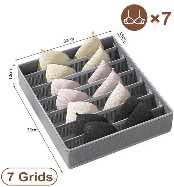 XYNN Unterwäsche Organizer aus Stoff in Grau, faltbarer Schubladenteiler für BH, Slips und Socken, B/T/H: 32,0 x 32,0 x 10,0 cm - Bild 1
