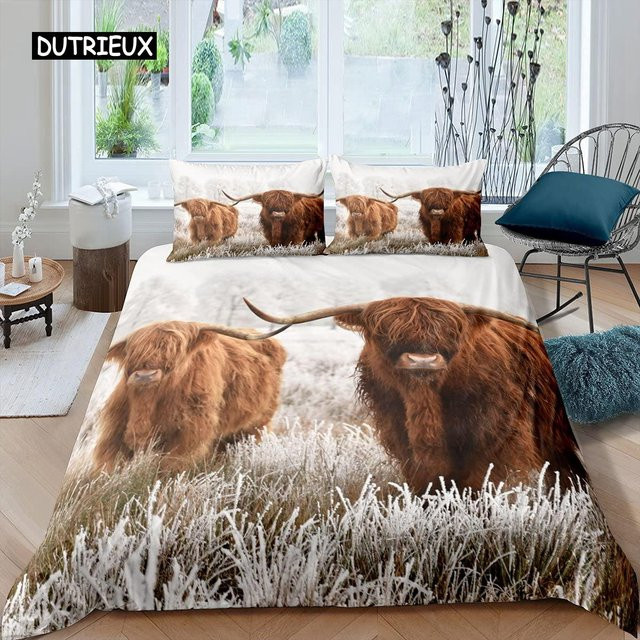 Binchi Outdoor Product Bettwäsche-Set Highland Cow mit Sonnenblumen-Motiv, Schwarz/Mehrfarbig, Mikrofaser, B/H: 240 x 220 cm - Bild 1