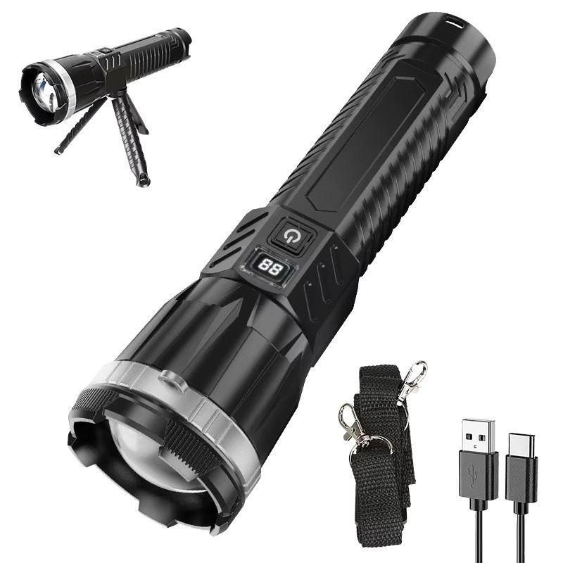 ZHIYU Ultrahelle Taschenlampe in Schwarz mit Zoom-Funktion, 8 Modi und Schultergurt, wiederaufladbarer Langstreckenstrahler aus Aluminium - Bild 6