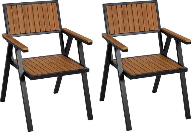 2er-Set Gartenstühle MCW-J95 aus Aluminium in Holzoptik Teak mit schwarzem Gestell - Bild 1
