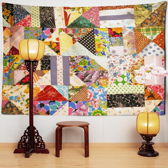 Super Six Mosaik Wandteppich Boho Blumen Design in Schwarz und Multicolour, Breite: 95 cm, Höhe: 70 cm - Bild 1