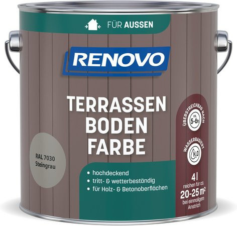 RENOVO Terrassenbodenfarbe für Holz in Steingrau RAL 7030, wasserbasiert, satinmatt, 4,0 l - Bild 1