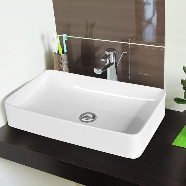 Costway Waschbecken aus Keramik in Weiß mit Pop-up-Ablauf, B/T: 60 x 35 cm - Bild 1