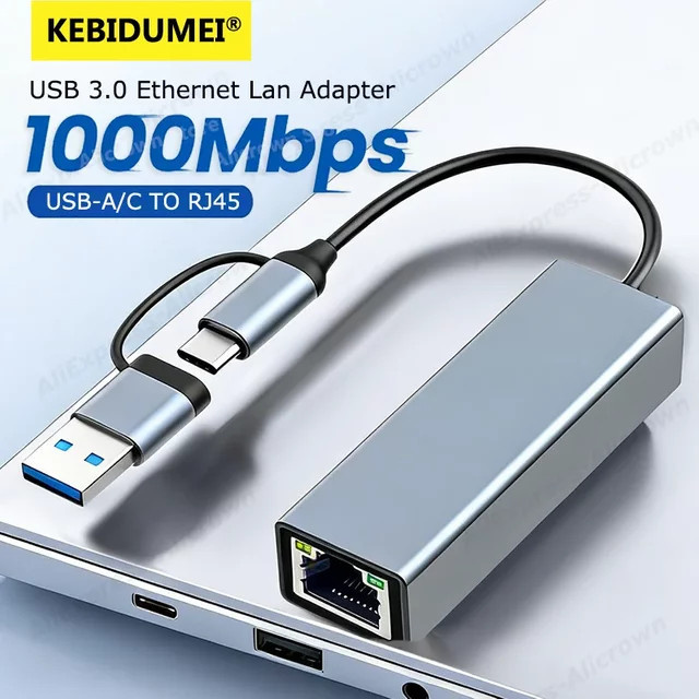 kebidumei USB-C auf RJ45 Ethernet-Adapter 1000Mbps Gigabit LAN-Netzwerkkarte für MacBook und iPad - Bild 1
