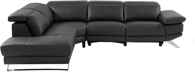 Vente-unique Relaxsofa Puno in L-Form aus schwarzem Rindsleder mit Breite: 299 cm - Bild 1