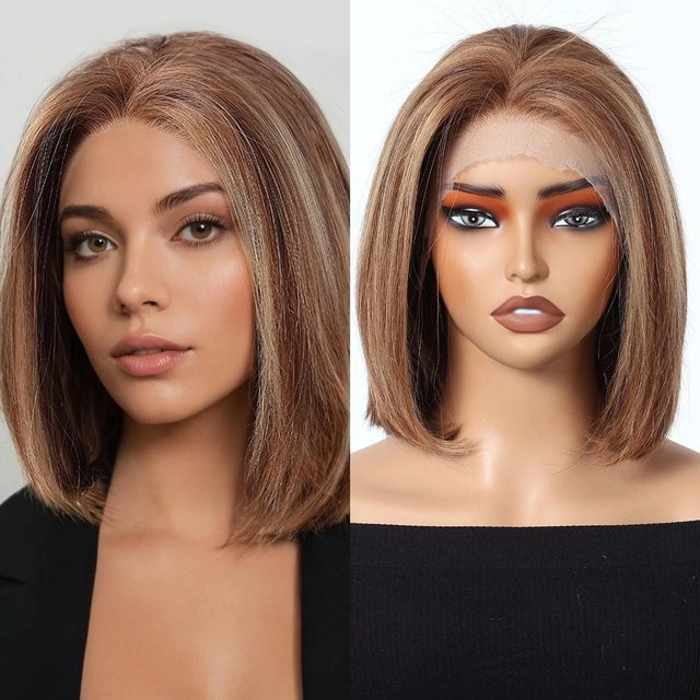 HAIRCUBE Lace-Frontal-Perücke, kurzer Bob, Remy-Echthaar, Damen, black - Bild 1