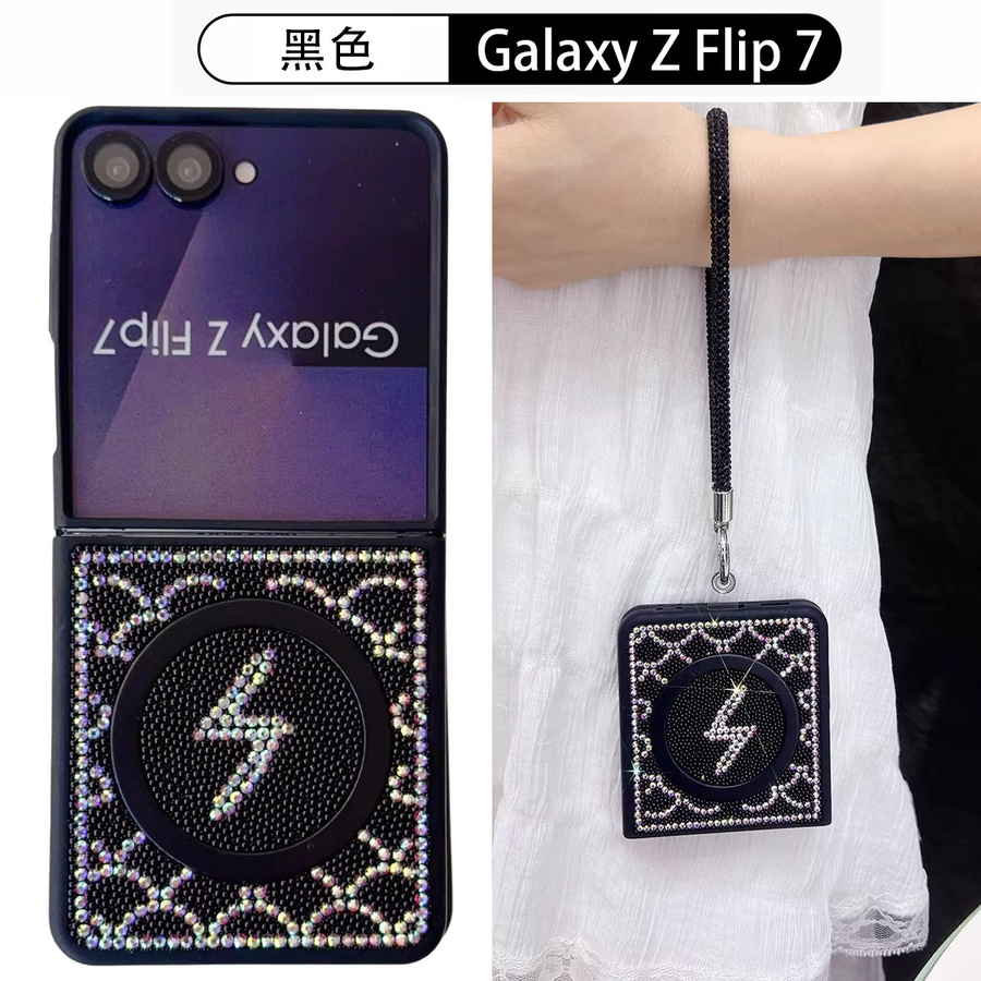 Flash Diamond Magnetische Faltbare Schutzhülle für Samsung Z Flip 6 7 FE in Purple mit Luxuriösem Voll-Diamant-Design und Trageriemen - Bild 4