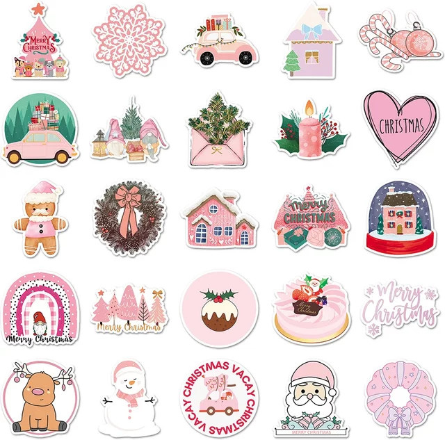 50 Stück GOGOTU Weihnachtliche Santa Claus Aufkleber in Rosa für DIY Dekoration von Telefon, Kühlschrank und Geschenken - Bild 1