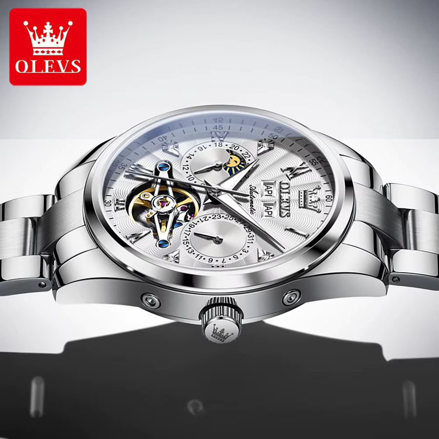 OLEVS Armbanduhr, Automatik, Edelstahl, Mondphase, Herren, Silber - Bild 4