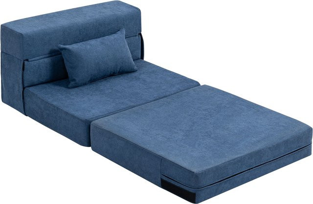 HOMCOM 3 in 1 Schlafsessel als klappbares Schlafsofa mit Bettfunktion und Lendenkissen in Dunkelblau aus Flanellstoff - Bild 1