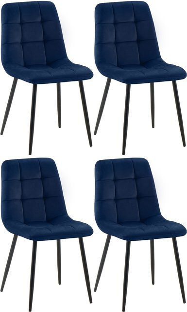 CLP 4er Set Esszimmerstühle Tilde moderne Polsterstühle mit gestepptem Bezug und Metallgestell - Bild 1