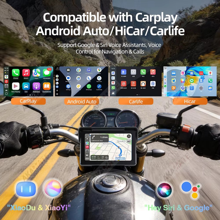 AKAMATE 7-Zoll Motorrad-Recorder mit CarPlay, Android Auto und Bluetooth in Schwarz - Bild 3