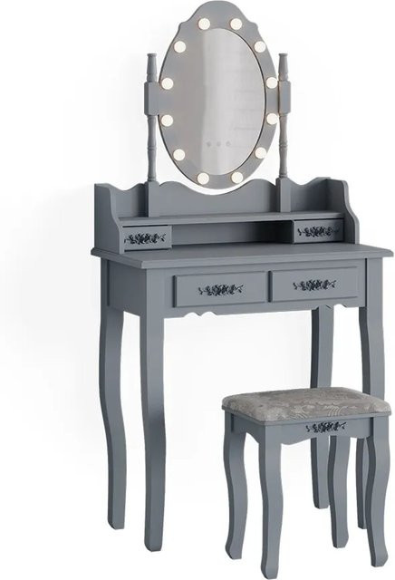 Vicco Schminktisch Maggie in Grau im Barock-Stil mit LED-Beleuchtung und Hocker, B: 75 cm, H: 147 cm - Bild 2