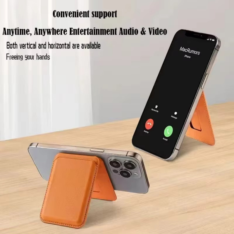Magnetische Leder-Geldbörse mit integriertem Ständer für MagSafe, kompatibel mit iPhone 16, 15, 14, 13, 12, 11 Pro, Farbe: Orange - Bild 2