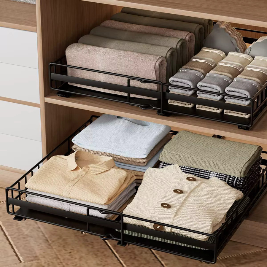 HGTUGO Ausziehbares Schrank-Aufbewahrungsregal aus Metall in Schwarz, erweiterbar von 31 bis 49 cm, schiebbares Regal für die Küchenorganisation ohne Bohren - Bild 5
