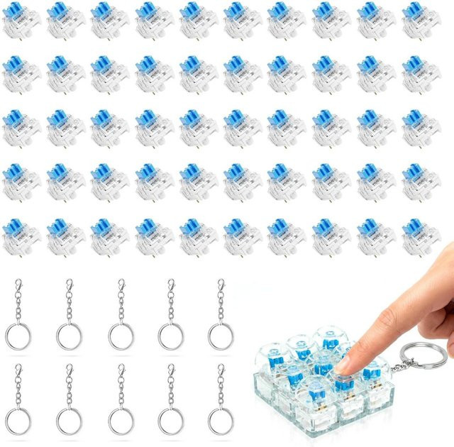 50 Stück mechanische Tastaturschalter Blue 3-Pin für 3D-gedruckte Clicker-Fidgets, staubdicht, Farbe: Blau - Bild 1