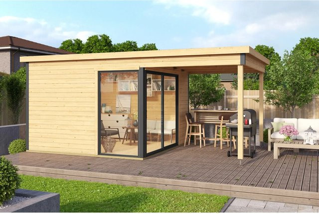 Lasita Holz-Gartenhaus Domeo mit Flachdach und modernem Design in Blockbohlenbauweise, Farbe: braun, B: 504,4 cm, T: 300 cm, H: 239,4 cm - Bild 1