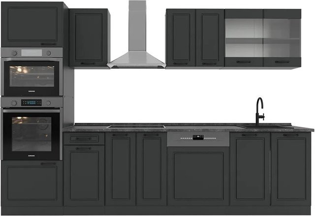 Vicco R-Line Küchenzeile Landhaus Stil in Anthrazit mit Hochschrank Breite: 300 cm, Höhe: 207 cm, Tiefe: 60 cm - Bild 1