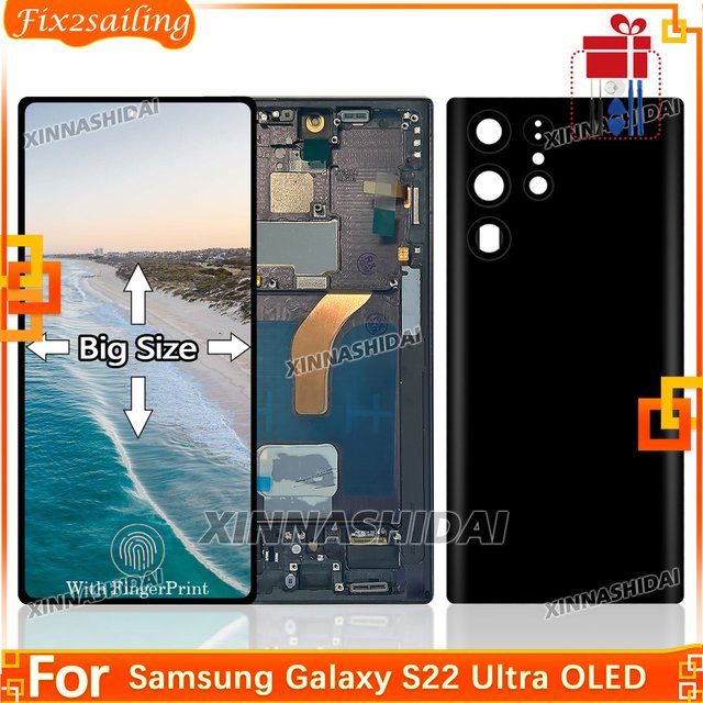 Samsung Galaxy S22 Ultra OLED Display mit Touchscreen Digitizer Montage Ersatzteil in Schwarz und Lila - Bild 1