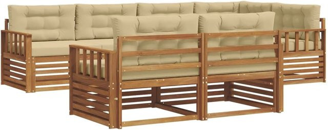 vidaXL Outdoor-Sofagarnitur 7-teilig aus Akazienholz in Natur mit beigen Polstern im L-Shape Design - Bild 1
