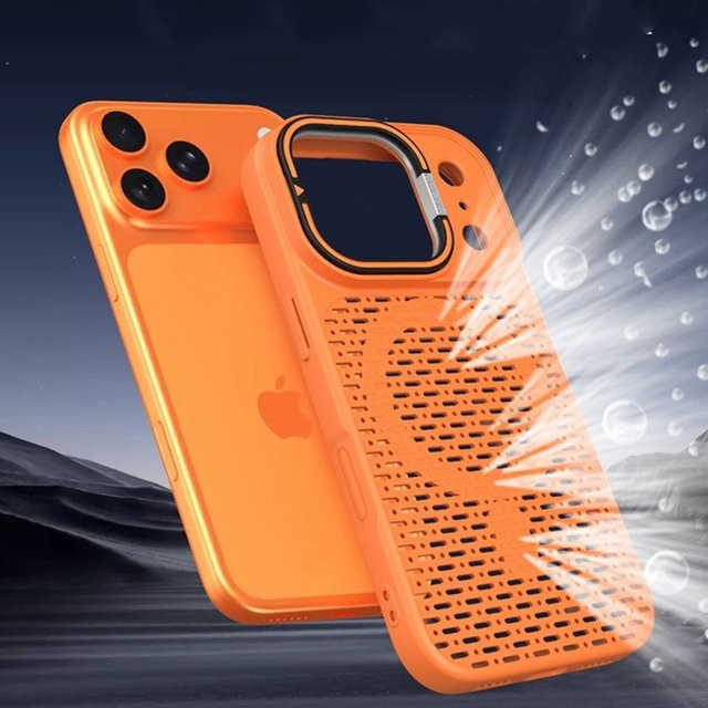 Magnetische iPhone Schutzhülle mit unsichtbarer Halterung und Wärmeableitung für Apple iPhone 18 bis 11 Pro Max in Schwarz und Orange - Bild 1