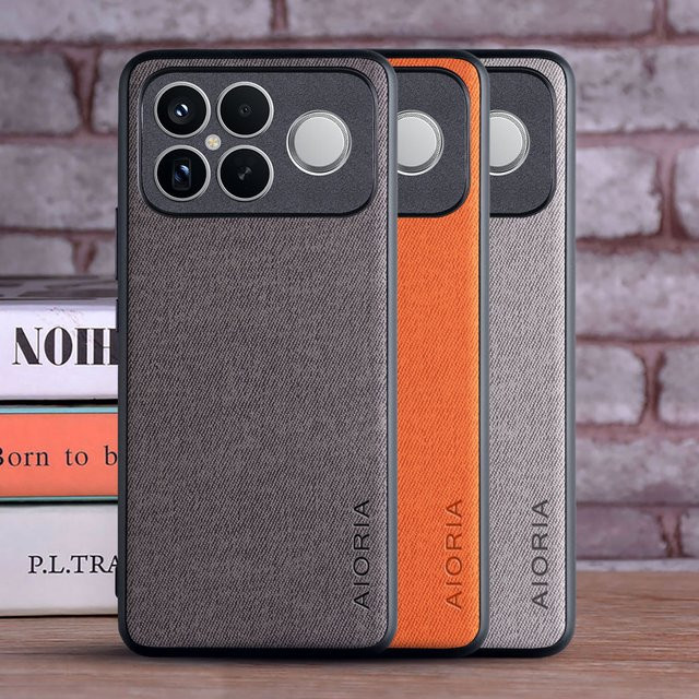 Luxus Handyhülle aus Textil und Leder für Xiaomi Poco F8 Ultra, Poco F8 Pro und Poco F8 5G in Schwarz und Grau - Bild 1