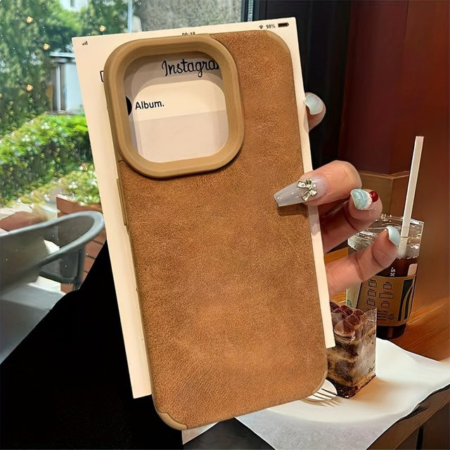 Ojeleye Business Wildleder Handyhülle mit Anti-Rutsch-Funktion für iPhone 16, 15, 14, 13, 12, 11 Pro Max Plus in Braun - Bild 1