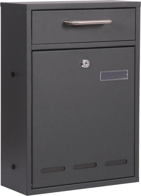 Wiltec Briefkasten Anthrazit aus Stahl mit Namensschild und Guckfenster, B/H/T: 40,0 x 12,0 x 28,5 cm - Bild 1