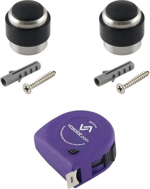 vasalat Set Gummistopper für Boden und Wand zum Schrauben, Edelstahl matt, Silber, Durchmesser: 35 mm, Höhe: 32 mm - Bild 1