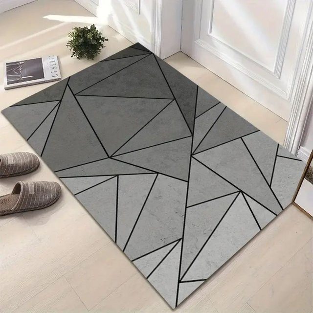 VIKAMA Moderne geometrische Fußmatte in Grau, rutschfeste Bodenmatte für Innen- und Außenbereich, Schlafzimmer und Küche - Bild 1