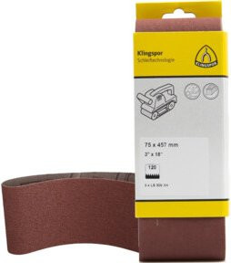 Klingspor Kurzband SB Set für Metall, Holz und Lack, Körnung K 60, braun, 3 Stück, B: 100 mm, L: 560 mm - Bild 1