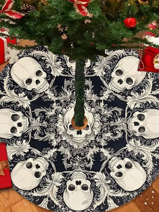 VIKAMA Totenkopf Weihnachtsbaumkleid in Schwarz für Party und Heimdekoration - Bild 7