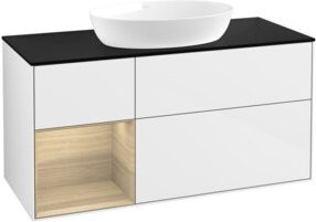 V&B Waschtischunterschrank Finion in Blau mit Eichenholz-Elementen und weiß lackierter Oberfläche, Breite: 120 cm, Tiefe: 50,1 cm, Höhe: 50,1 cm - Bild 1