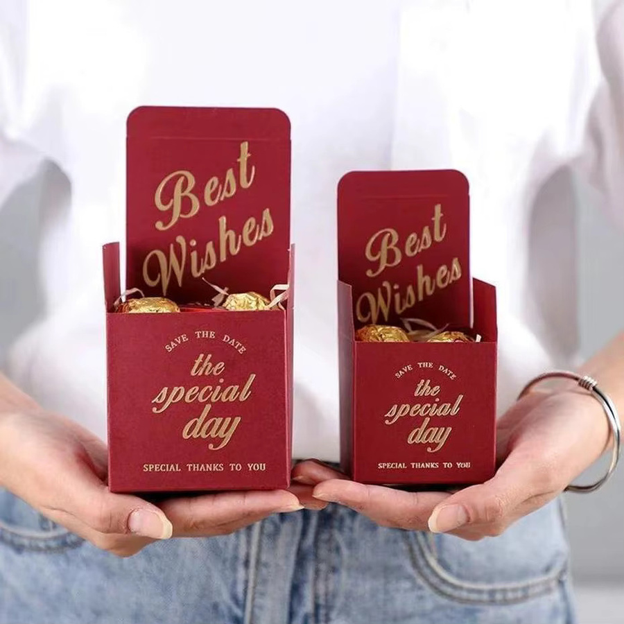 20 Stück Candy Boxen aus Papier mit Band für Babyparty, Hochzeit oder Party, Farbe: Rot - Bild 4