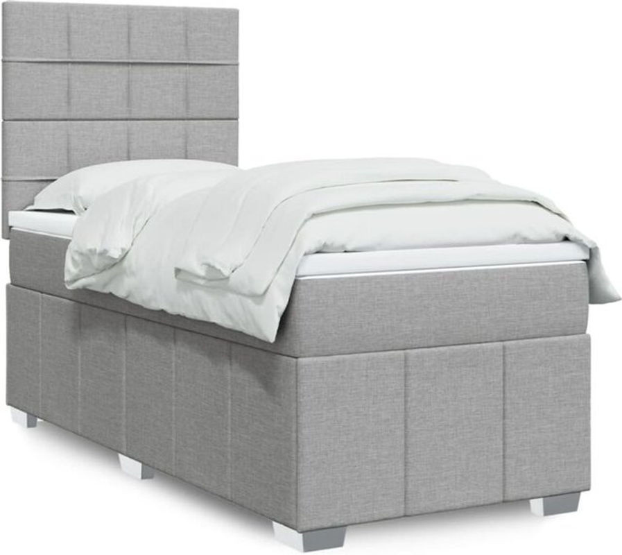 Vidaxl Boxspringbett mit Matratze in Grau und Weiß aus Stoff, B/T/H: 100 x 200 x 140,5 cm - Bild 1