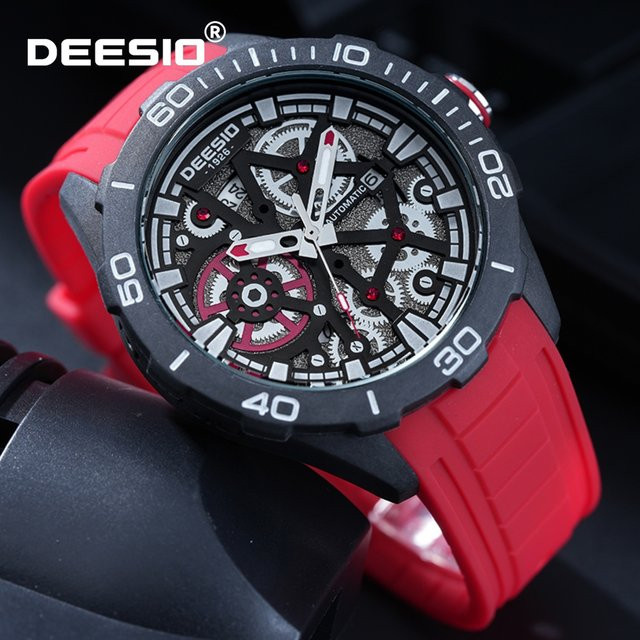 Deesio Armbanduhr Herren, Automatik, Kohlefaser, Schwarz, Analoguhr - Bild 1